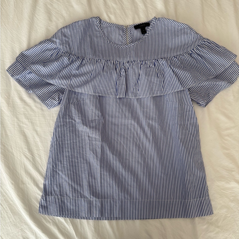 Women’s J.Crew SeerSucker Ruffle Shoulder Blouse